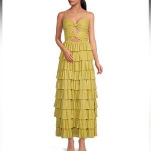 🚨!!!! ISO!!!!🚨Grace Metallic Plisse Sweetheart Neck Cut-Out Tiered Dress